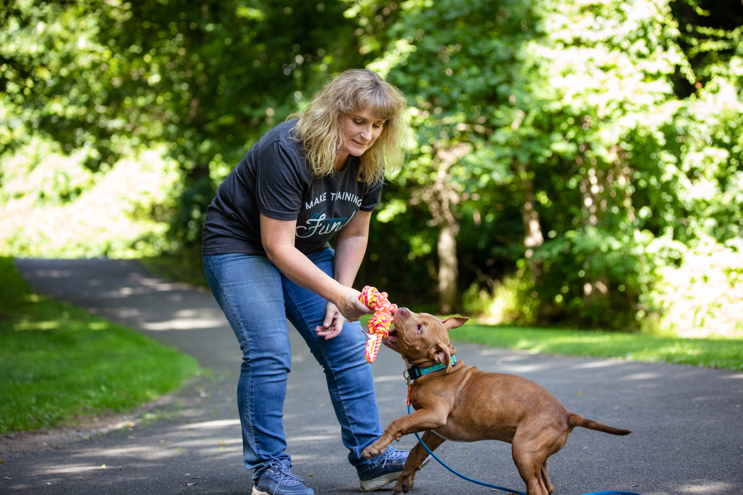 Adorable puppy joyfully playing tug with the KONG Rope Bunji, proving that playing tug doesn't make your puppy aggressive! Discover the truth behind the myth: Will playing tug make my puppy aggressive?